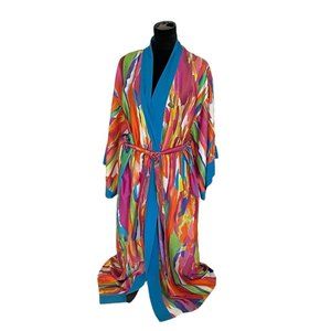 Natori Robe Watercolor Brush Stroke Kimono Sleeve Full Length Multicolor Women S